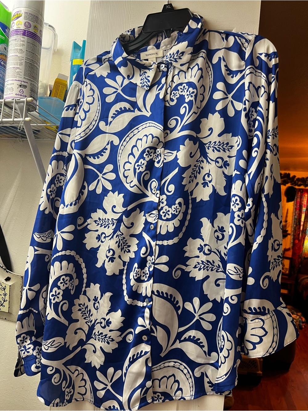 Blue & White Floral Button-Up Blouse